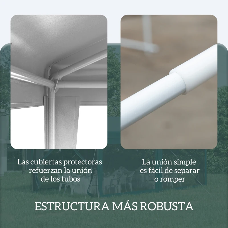 Outsunny Carpa Desmontable de Jardín 3x3 m Gazebo Cenador para Exteriores con 4 Orificios de Drenaje y Tubo de Acero Blanco