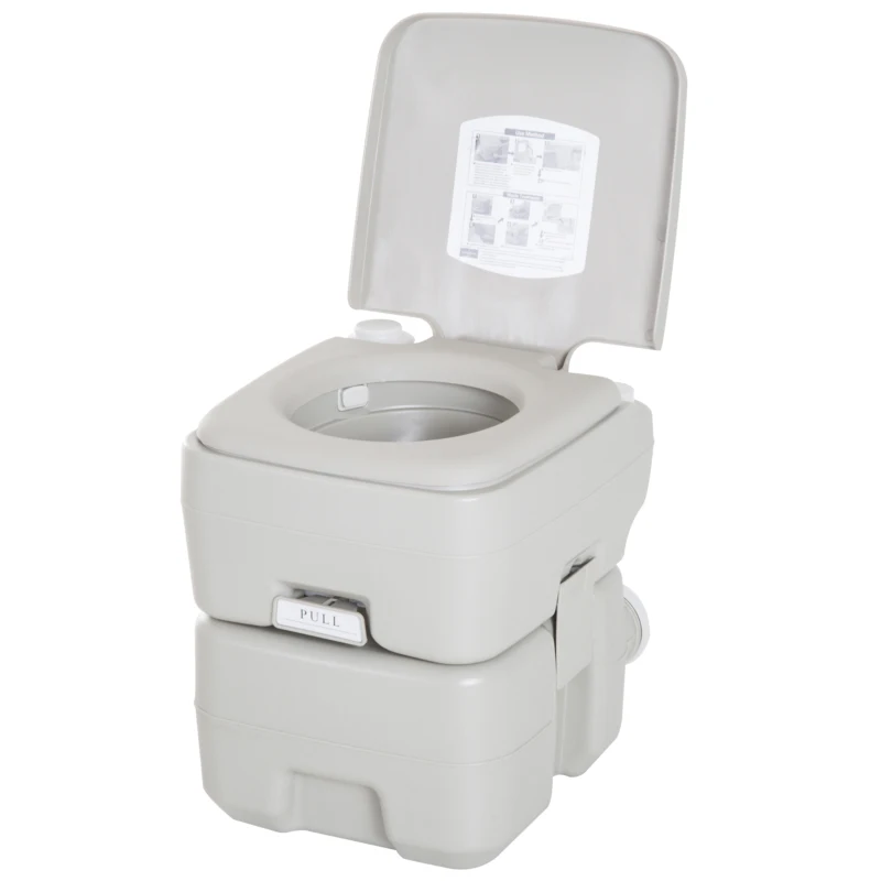 HOMCOM Inodoro Portátil Químico Baño Móvil WC 20L con Extraíble Tanque de Aguas Residuales y Tanque de Agua para Camping Viaje Ancianos Caravana Barco con Cisterna Carga 147 kg 41,5x36,5x42 cm HDPE(m-10)
