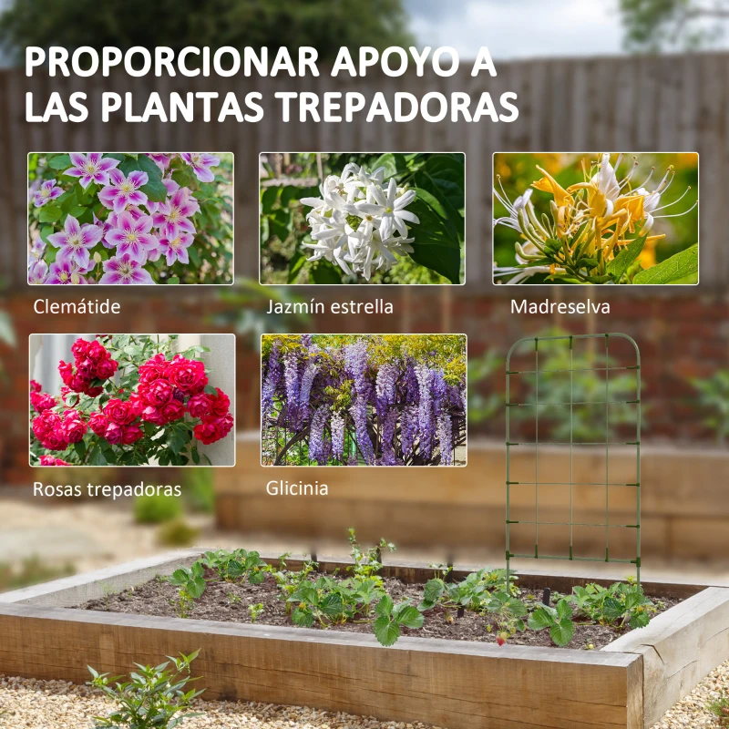 Outsunny Juego de 4 Enrejados de Jardín Soportes para Enredaderas de Acero para Plantas Trepadoras y Decoración 40x90 cm Verde