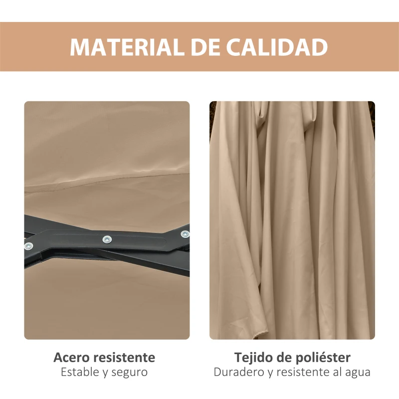 Outsunny Sombrilla Doble 450x265x240 cm con 48 Luces LED Manivela Protección Solar para Terraza Balcón Piscina Caqui