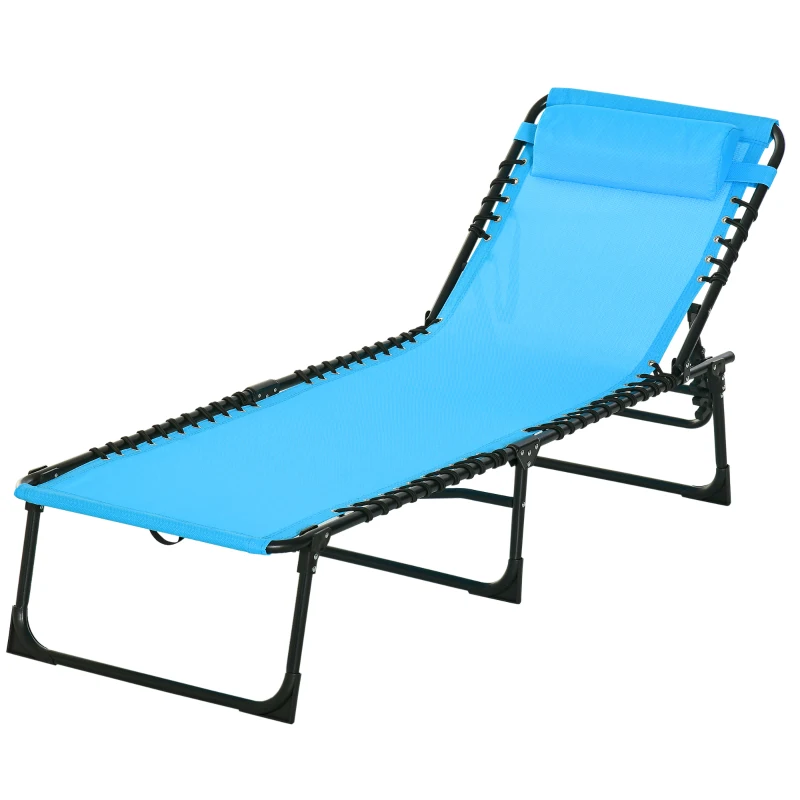 Outsunny Tumbona Plegable y Ajustable de 4 Posiciones Silla Reclinable de Jardín con Sistema de Cordones para Exterior Marco Acero 189x58x30 cm Azul Claro