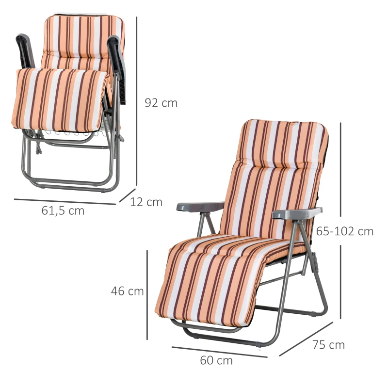 Outsunny 2 Tumbonas de Jardín de Acero con Cojín Acolchado Respaldo Ajustable y Reposapiés 60x75x65-102 cm Rayas Naranja