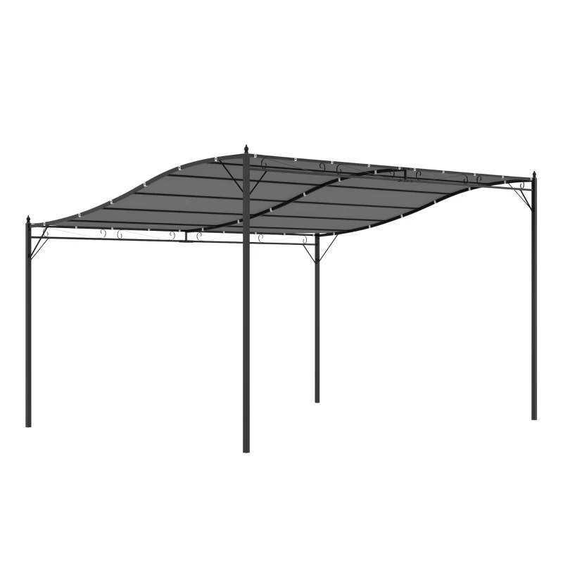 Outsunny  Cenador de Jardín 4x3 m Pérgola Montado en Pared con Toldo y 16 Orificios de Drenaje Marco de Metal y Poliéster 180 g/m² para Patio Terraza Gris