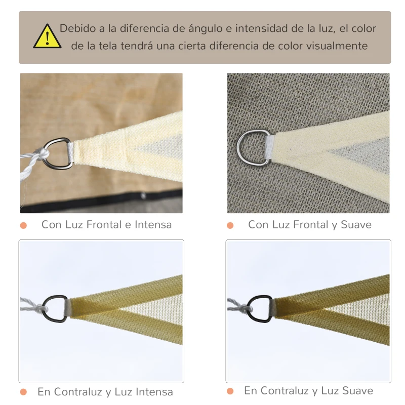 Outsunny Toldo Vela Triangular 4x4x4 m Vela de Sombra para Jardín Patio Terraza HDPE Anti UV y Transpirable Color Beige