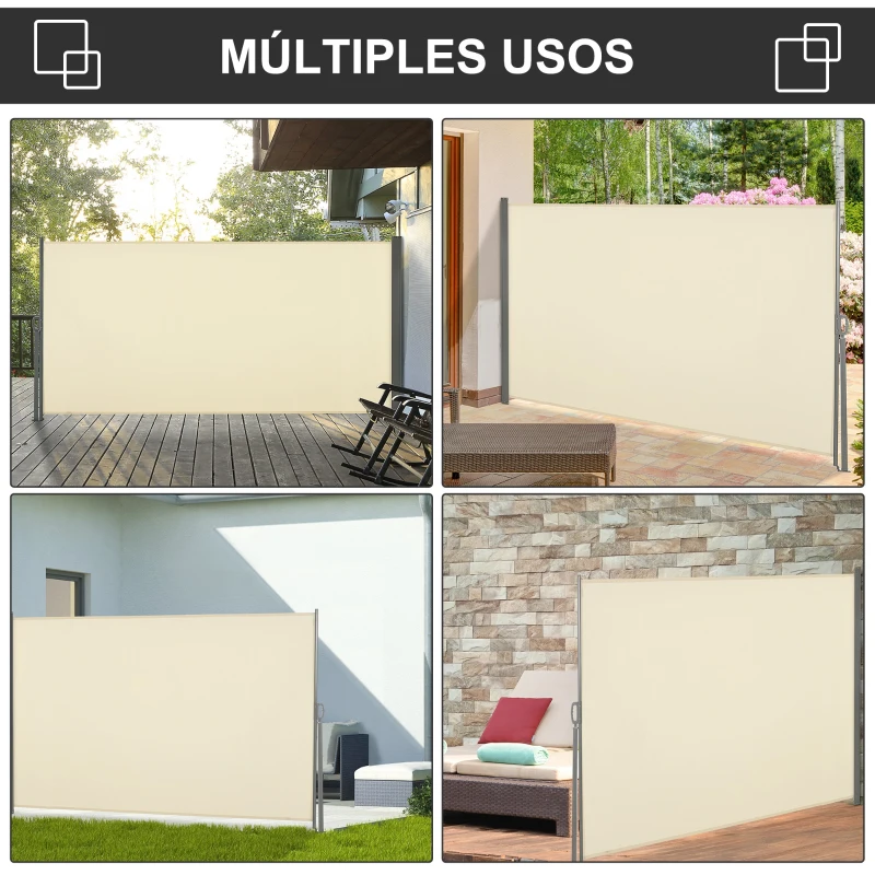 Outsunny Toldo Lateral Retráctil 300x160cm Pantalla Enrollable Mampara de Privacidad y Protección Solar para Balcón Terraza Crema