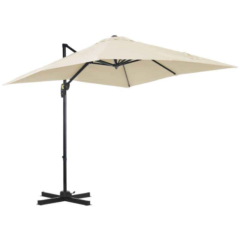 Outsunny Sombrilla de Jardín de Aluminio Parasol Excéntrico con Manivela y Poste Giratorio e Inclinable 245x245x245 cm Crema