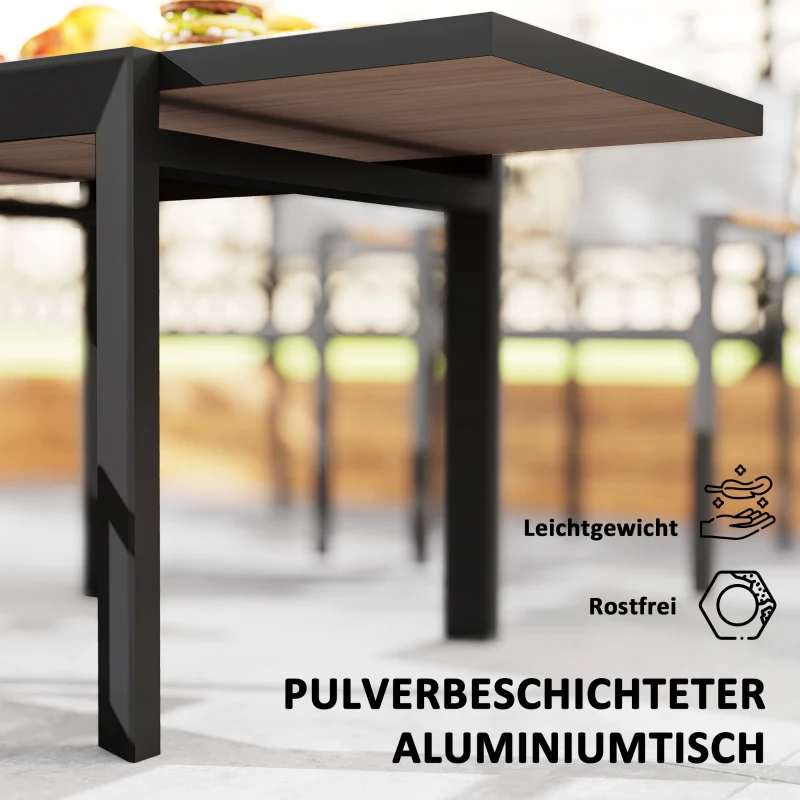 Outsunny Gartentisch Ausziehbarer Aluminium 80/160x80 cm Wetterfest Balkontisch für 6 Personen Naturholz