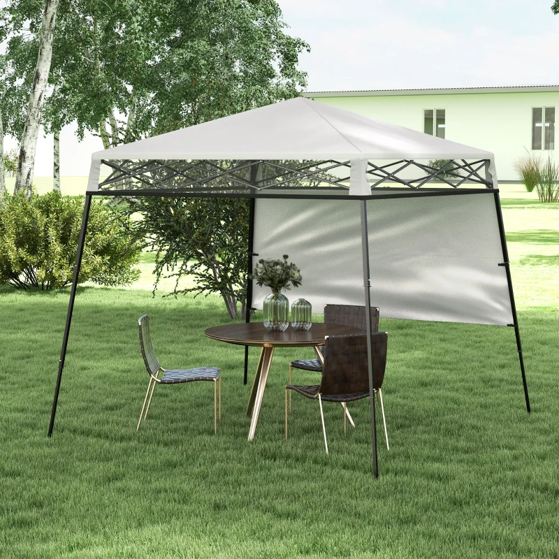 Outsunny Cenador Plegable 220x220x200 cm con 1 Pared Lateral Bolsa de Transporte Impermeable y Protección UV50+ Blanco