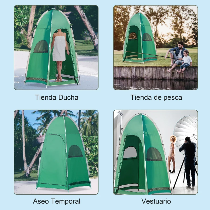 Outsunny Tienda de Ducha Portátil Tienda de Privacidad Emergente 122x122x213 cm UPF30+ Cambiador para Camping WC Inodoro Verde