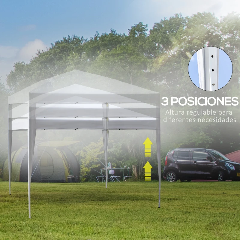 Outsunny Carpa Plegable 3x3 m con Bolsa de Transporte Altura Ajustable Anti-UV para Terraza Patio Playa Blanco Plata