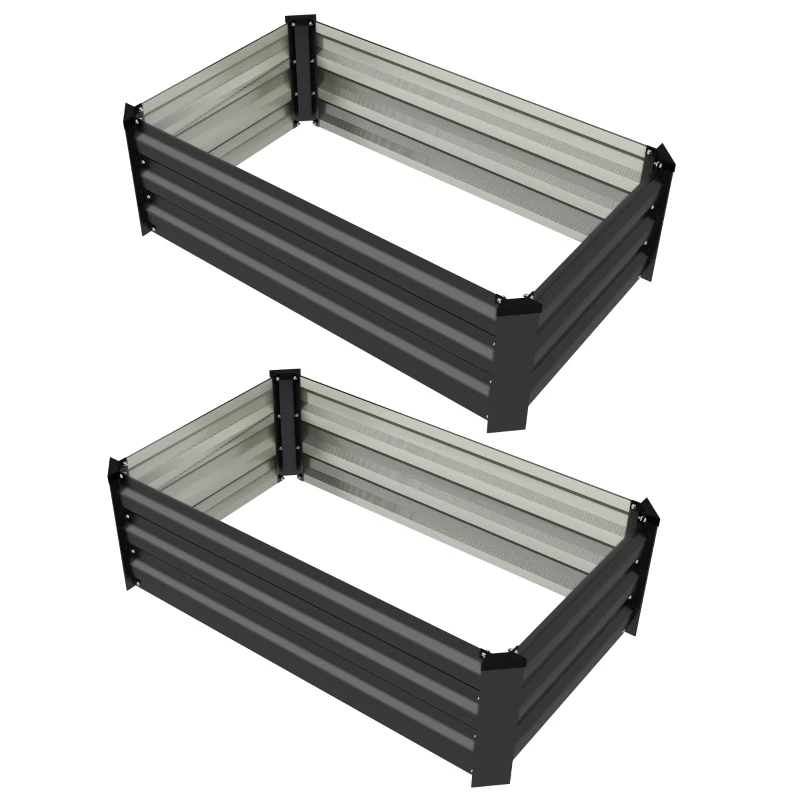 Outsunny Set de 2 Jardineras de Exterior de Acero Rectangulares para Cultivos Plantas Flores para Patio 100x60x30 cm Gris Oscuro