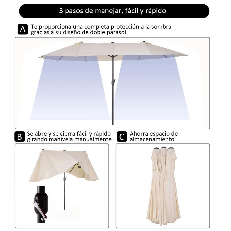 Outsunny Sombrilla Doble para Jardín 460x270x240 cm Parasol Anti UV con Manivela para Exterior Patio Terraza Piscina Color Beige