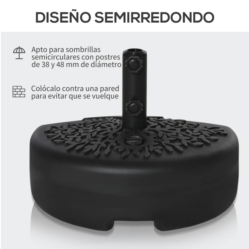 Outsunny Base de Pared para Sombrilla Ø38/48 mm Soporte Semicircular de Parasol Rellenable de Arena 21 kg o Agua 18 kg para Jardín Patio Terraza Exterior 50x31x38 cm Negro
