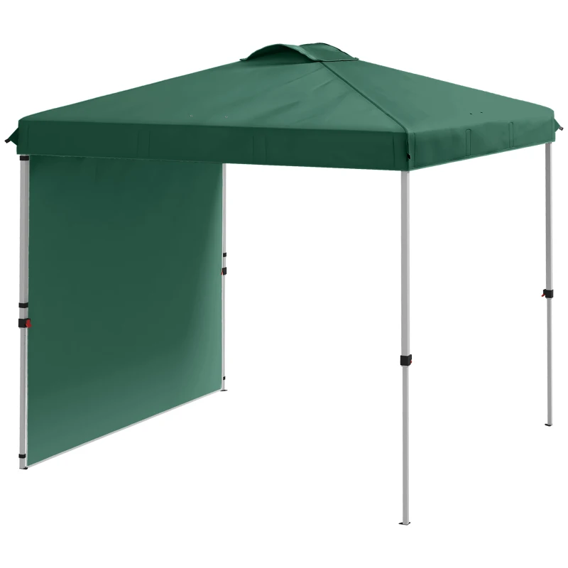 Outsunny Carpa Plegable de Jardín de 2,5x2,5 m con Altura Ajustable Anti-UV con 1 Pared Lateral y Bolsas de Arena Verde