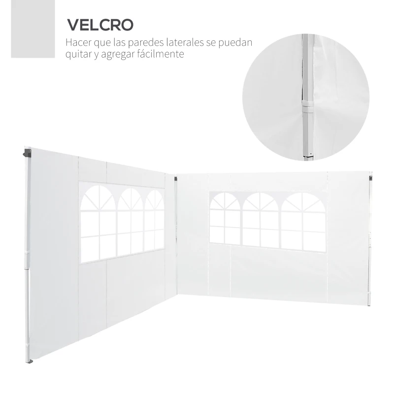 Outsunny 2 Paredes Parte Laterales para Carpa 2,95x2 m Lado Parasol de Gazebo Tela Oxford con Ventana Medidas Apto para 3x3 3x6 Blanco