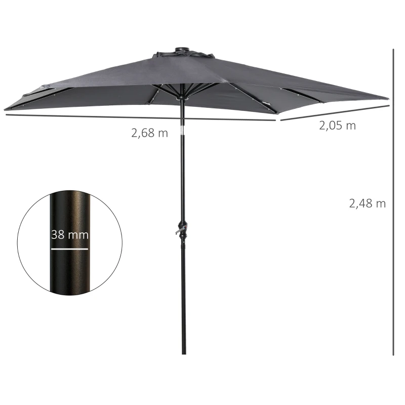 Outsunny Parasol de Terraza 268x205x248 cm con Techo Inclinable hasta 45° Luces LED Solares e Impermeable Gris Oscuro