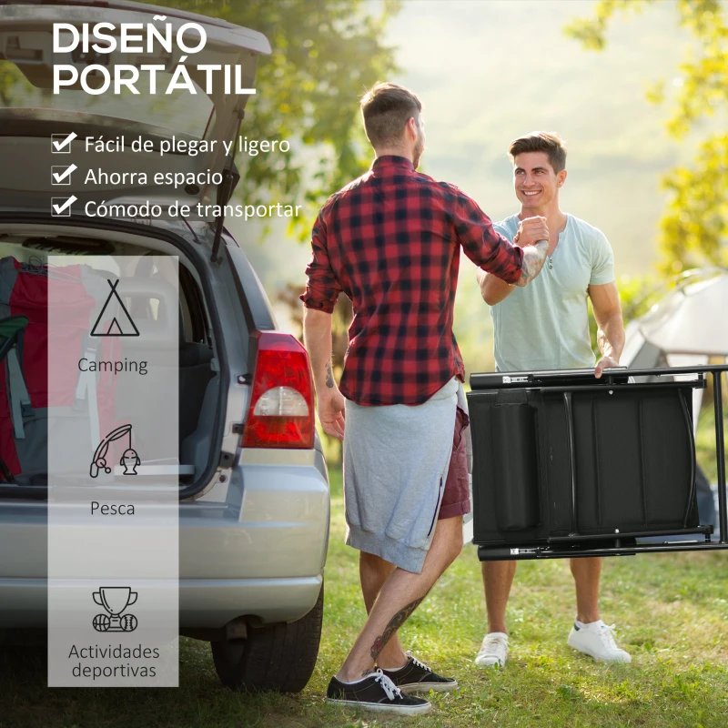 Outsunny 2 Sillas de Camping Plegables con Reposacabezas Reposabrazos y Marco de Aluminio Carga 130 kg 54x67x108 cm Negro