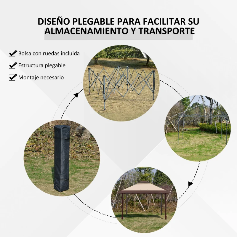 Outsunny Carpa Plegable 3,85x3,85 m con Doble Techo Altura Ajustable y Bolsa de Transporte Impermeable Anti-UV Caqui y Café