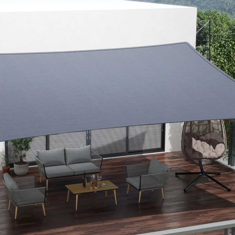 Outsunny Toldo de Terraza Rectangular 4x6 m de HDPE con Anillas de Acero Inoxidable y Cuerdas para Jardín Patio Gris