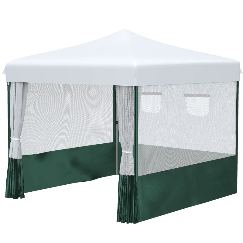 Outsunny Cenador de Jardín 3x3 m con Paredes Laterales Altura Ajustable Anti-UV Impermeable y Bolsa de Transporte Blanco y Verde