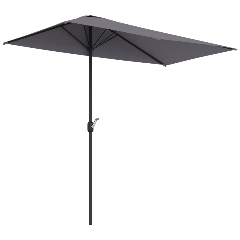 Outsunny Sombrilla Rectangular 230x130x245 cm Parasol para Pared Media Sombrilla con Manivela Protección UV 30+ Impermeable Sombrilla para Balcón Terraza Jardín Gris