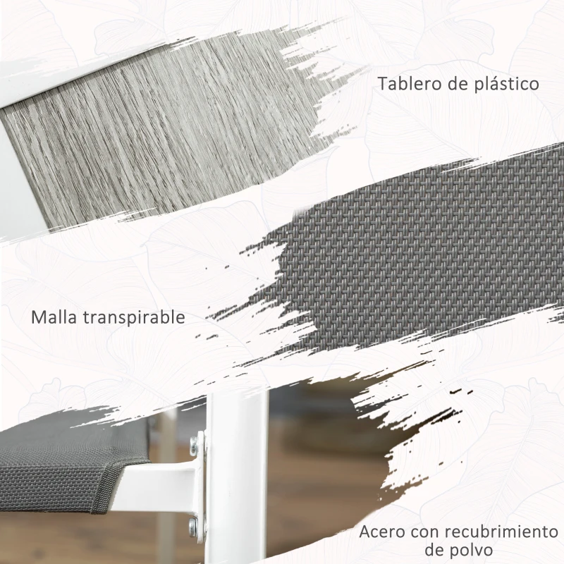 Outsunny Juego de Comedor de Jardín de 7 Piezas con 1 Mesa y 6 Sillas Apilables Estilo Moderno para Terraza Patio Blanco y Gris