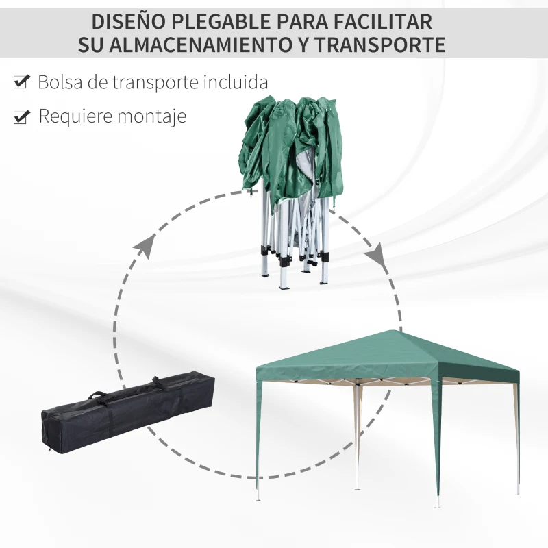 Outsunny Carpa Plegable 3x3 m con Bolsa de Transporte Altura Ajustable Anti-UV e Impermeable para Terraza Patio Playa Verde