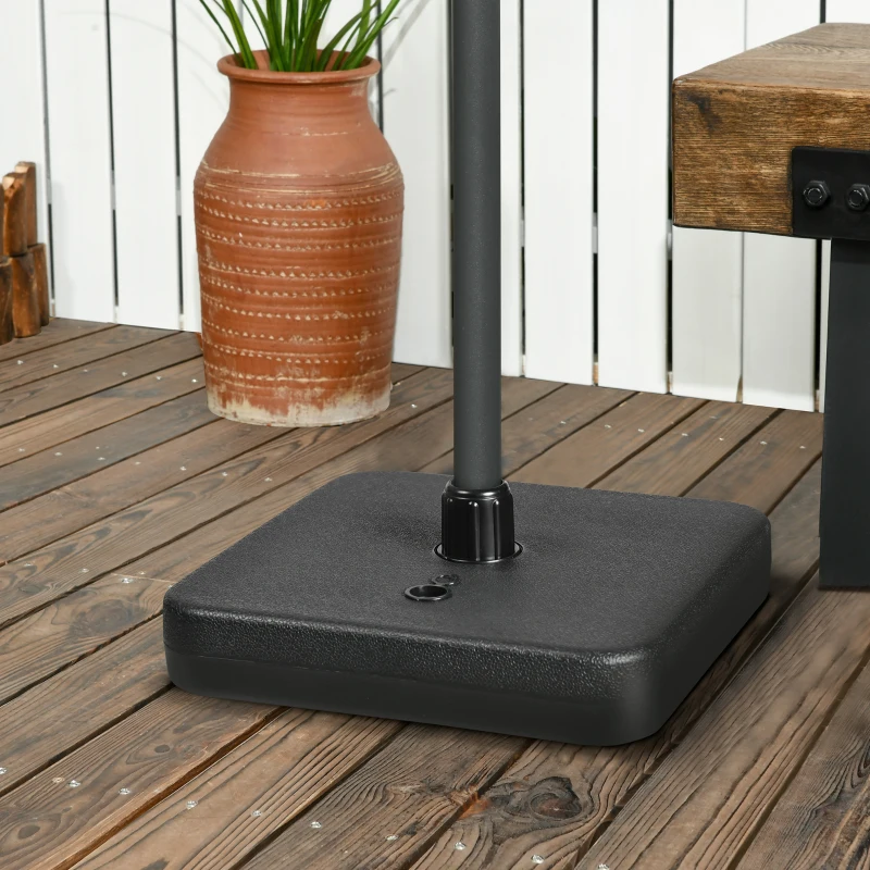 Outsunny Base de Sombrilla de Jardín Cuadrada Mástil Ø32-38 mm Rellenable de Arena 12 kg y Agua 9L 38x38x12 cm Negro