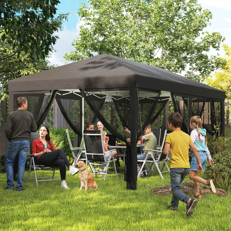 Outsunny 3 x 6m Pop Up Gazebo, Outdoor Canopy Shelter, Marquee Party Wedding Tent with 6 Mesh Walls and Carry Bag, Black