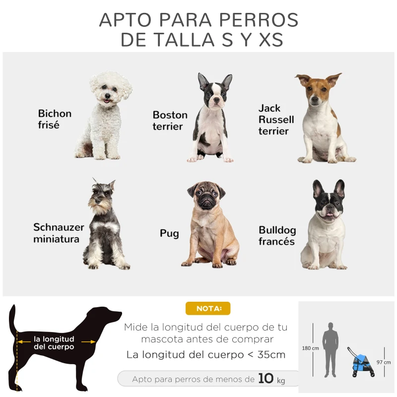 PawHut Cochecito para Perros Pequeños Plegable con Ventanas de Malla Cojín Lavable Correas de Seguridad y Marco de Acero Azul