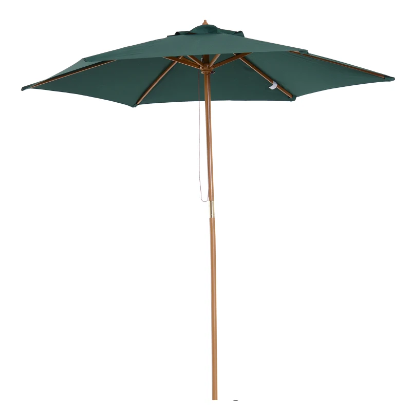 Outsunny Sombrilla Parasol de Madera Ø250x230cm para Exterior con 6 Varillas Sistema de Polea Color Verde