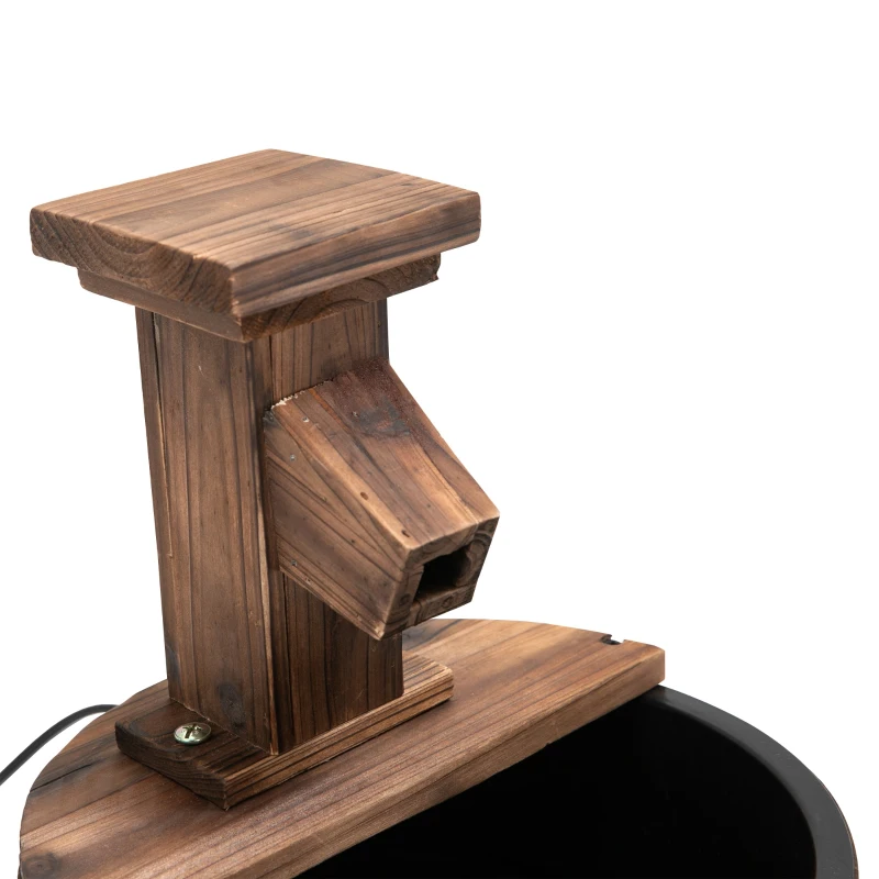 Outsunny Gartenbrunnen Zierbrunnen Springbrunnen Fassbrunnen Wasserfall Holzeimer Tannenholz + Metall Dunkelbraun Ø27 x 37 cm