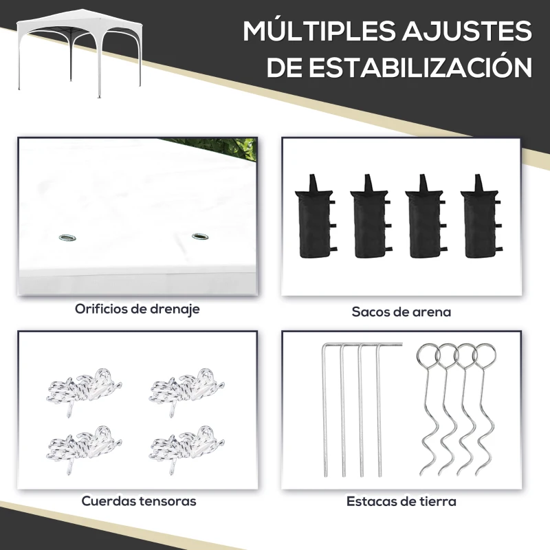 Outsunny Cenador de Jardín Plegable con Altura Ajustable Bolsa de Transporte Impermeable Anti-UV y Bolsas de Arena Blanco