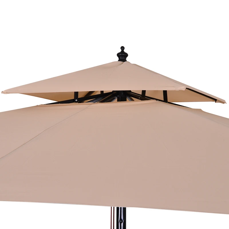 Outsunny Parasol de Jardín de Metal 3x3x3 m con Doble Techo Impermeable y Manivela para Terraza Balcón Exterior Beige