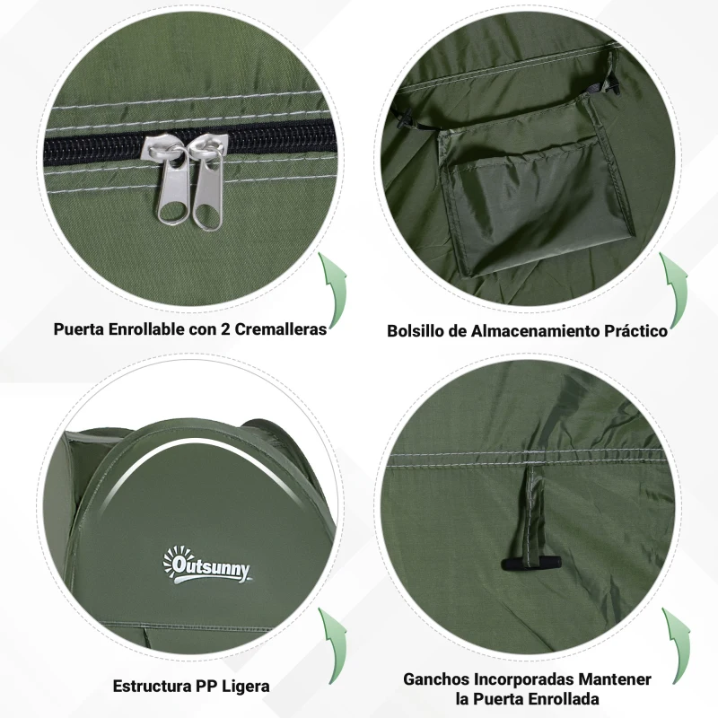 Outsunny Tienda de Ducha Pop Up con Protección UV Techo Impermeable y Asa para Camping Playa 100x100x185 cm Verde