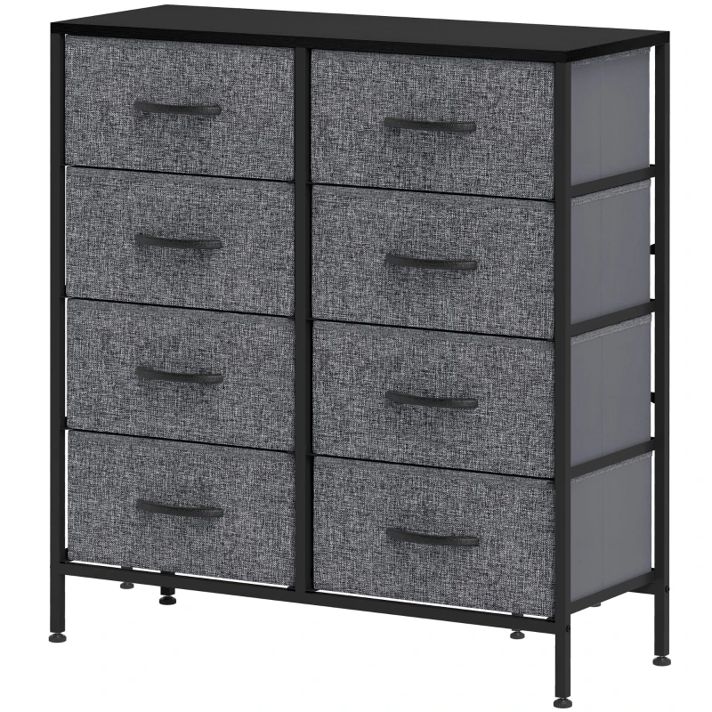HOMCOM Fabric Chest of Drawers, Industrial Bedroom Dresser with 8 Fabric Drawers, Steel Frame and Wooden Top for Nursery, Living Room, Hallway, Black