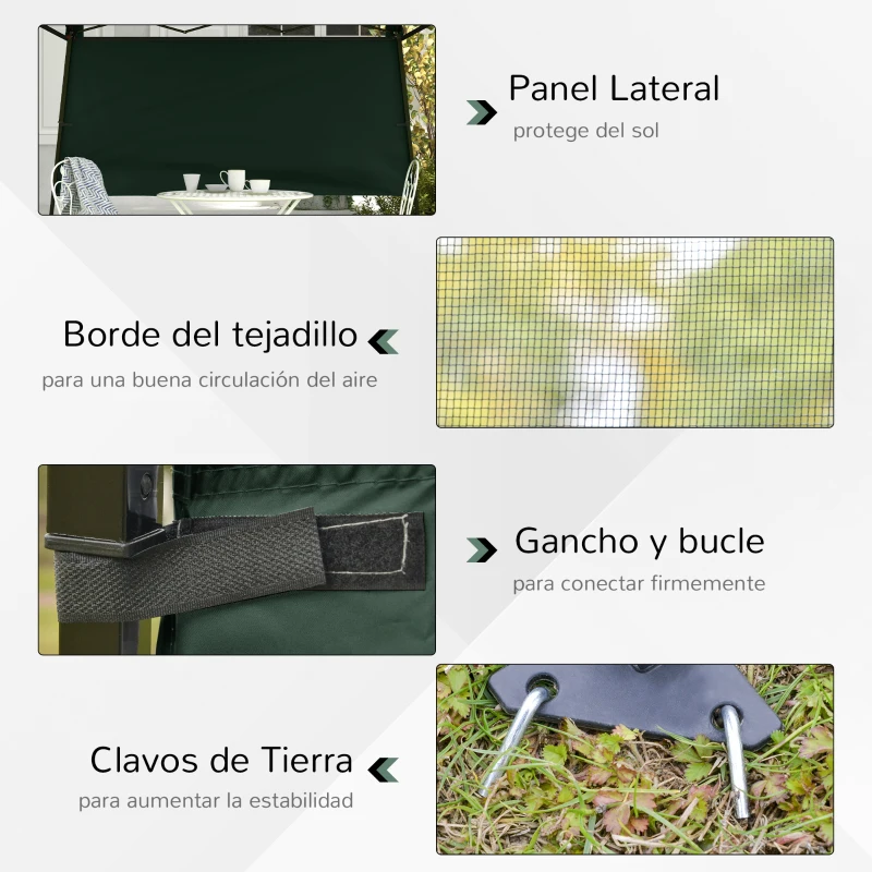 Outsunny Cenador Plegable 220x220x200 cm con 1 Pared Lateral Bolsa de Transporte Impermeable y Protección UV50+ Verde