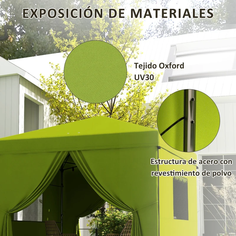 Outsunny Carpa Plegable 3x3 m con 4 Cortinas Laterales 2 Ventanas de Malla Altura Ajustable Impermeable y Anti-UV Verde