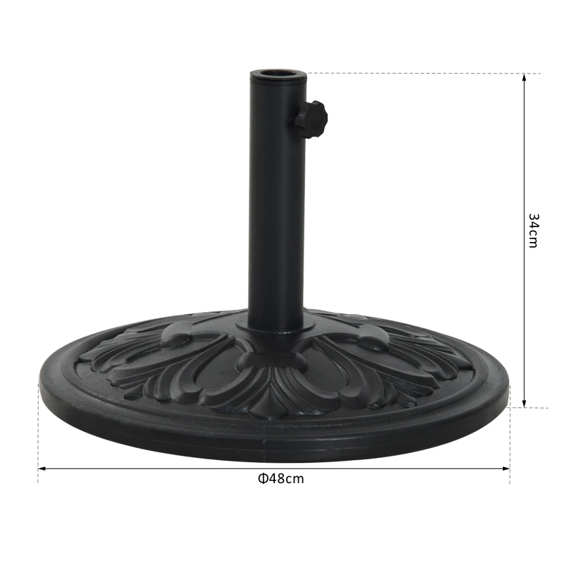 Outsunny Soporte para Parasol Redondo de HDPE y Cemento Peso 13 kg para Poste de Paraguas de Ø35/38/48 mm Ø48x34 cm Negro