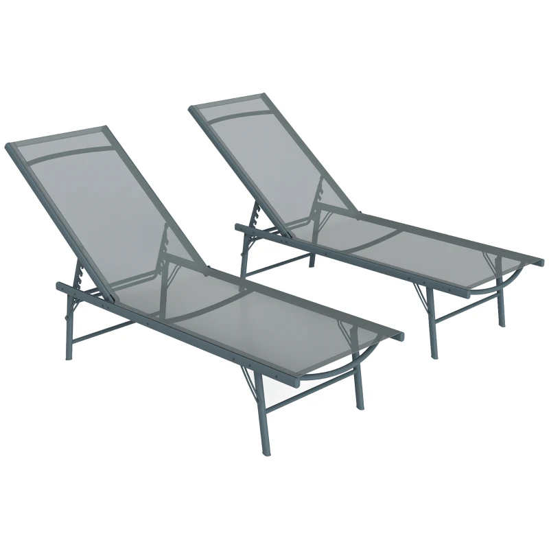Outsunny Conjunto de 2 Espreguiçadeiras Jardim Dobráveis e Reclináveis em 5 Posições 164x54x84 cm Cinza Claro