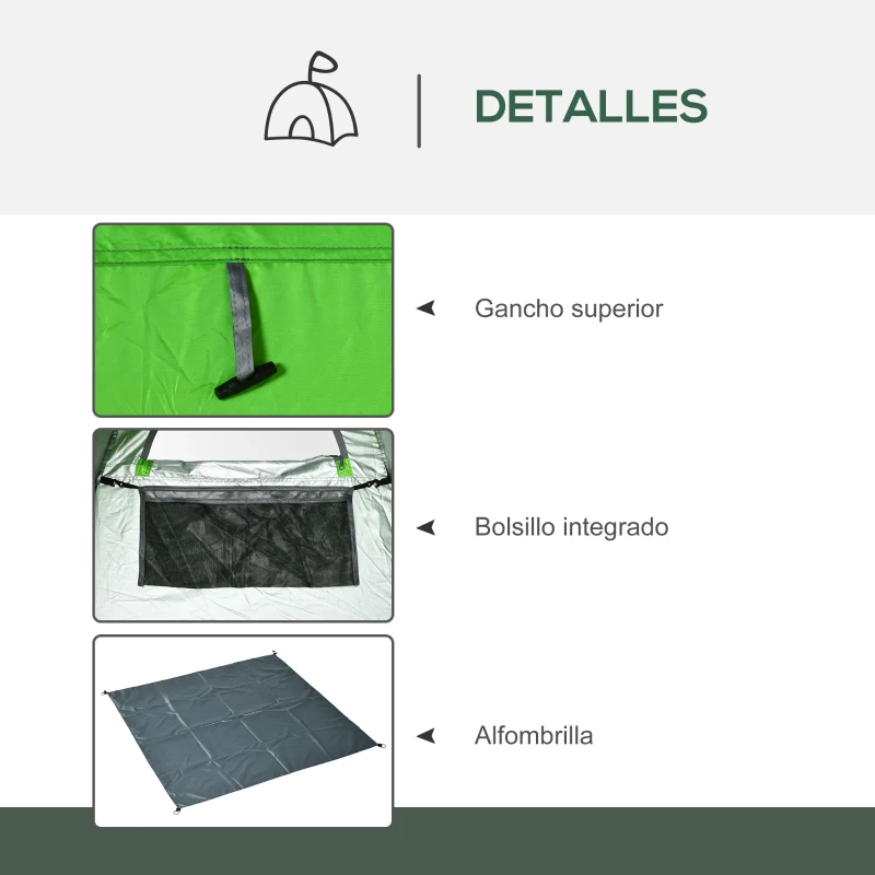 Outsunny Tienda de Ducha Portátil con Bolsillo Bolsa de Transporte y UV 20+ para Baño Inodoro 126x124x189 cm Verde