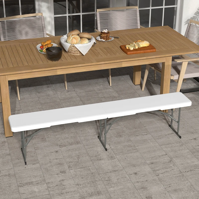 Outsunny Banco Exterior Plegable de 3 Plazas con Marco de Acero Carga 360 kg para Patio Terraza Balcón Camping 183x28x43cm Blanco