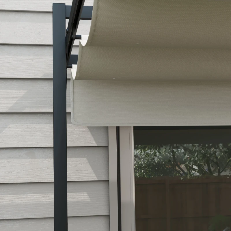 Outsunny Cenador de Jardín 3x4 m con Techo Retráctil de Poliéster y 12 Orificios de Drenaje Pérgola para Terraza Blanco y Gris