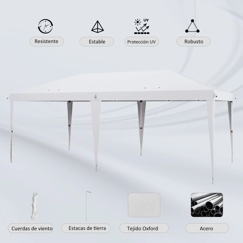 Outsunny Carpa Plegable 6x3 m con Altura Ajustable en 3 Niveles Bolsa de Transporte Anti-UV y Marco de Acero Blanco