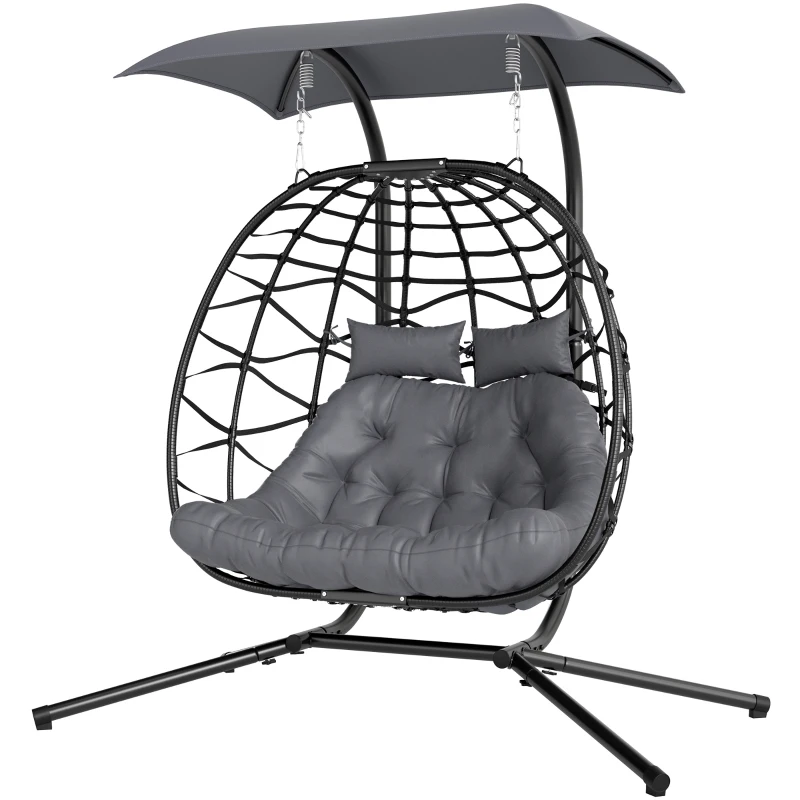 Outsunny Two-Seater Rattan Egg Chair - Black