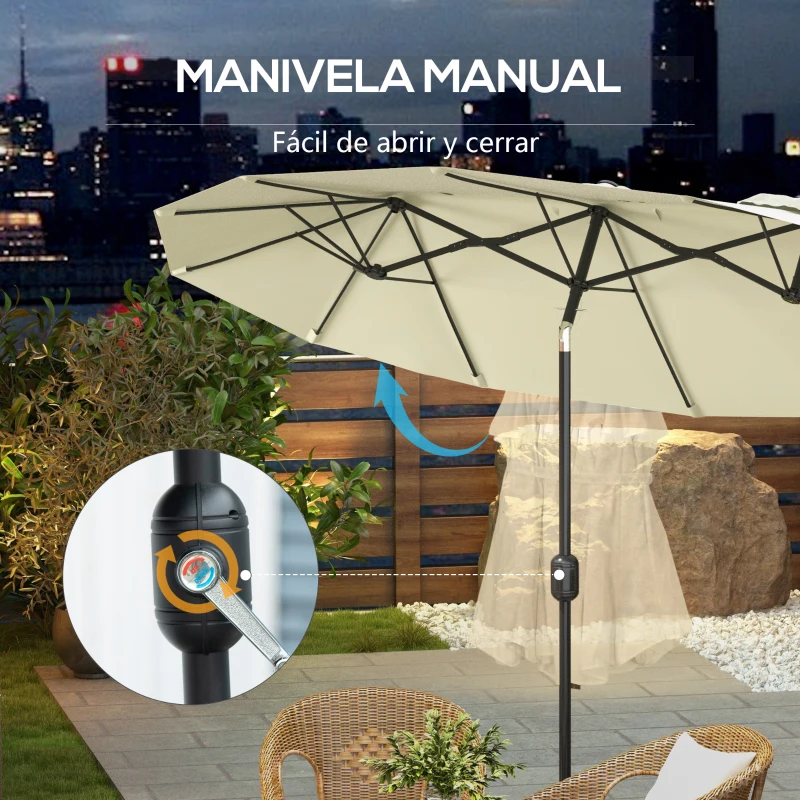Outsunny Sombrilla Doble de Jardín 295x152x222 cm con Inclinación de 45° y Manivela para Terraza Balcón Piscina Color Beige