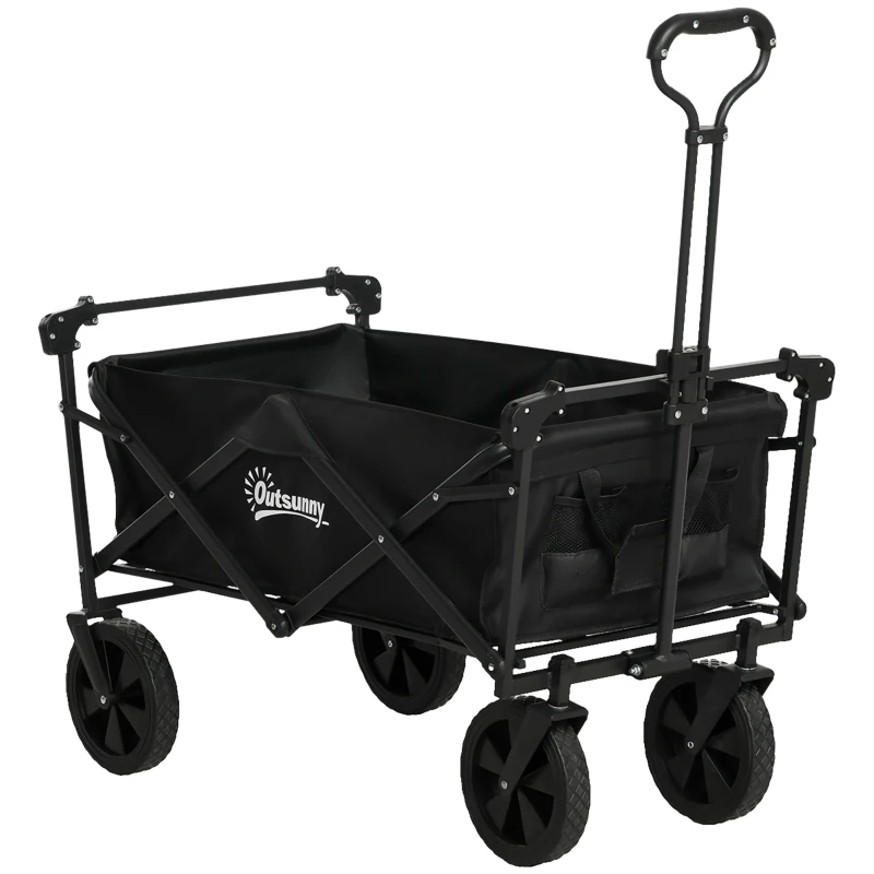 Outsunny Carro Plegable con Toldo Desmontable Longitud y Ángulo del Mango Ajustables y Bolsa de Transporte Carga 100 kg Negro