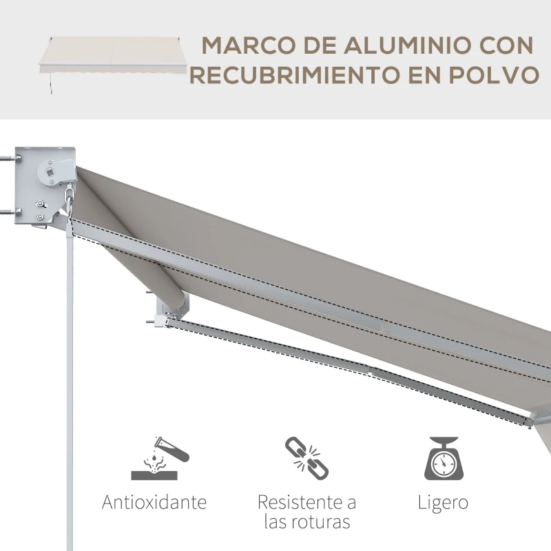 Outsunny Toldo de Pared Apertura Manual de Aluminio y Poliéster UV50+ para Exterior con Manivela 200x295 cm Blanco Crema