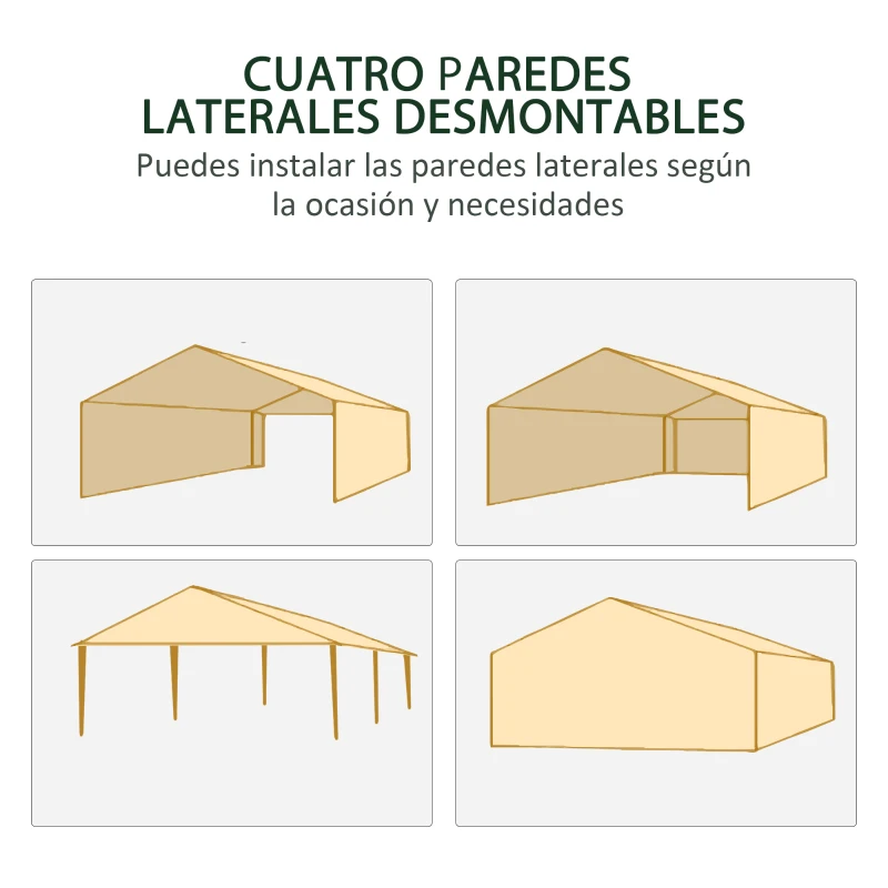 Outsunny Carpa de Jardín 6x3 m con 6 Mosquiteras Laterales 2 Puertas con Cremallera para Terraza Patio Blanco