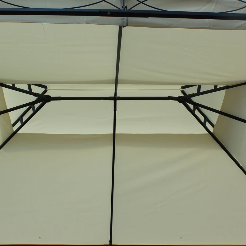 Outsunny Cenador de Jardín 4x3m Pabellón con Techo Doble Transpirable y 4 Cortinas Laterales Extraíbles Carpa de Acero Anti-UV Gazebo para Fiestas Bodas Eventos al Aire Libre Crema
